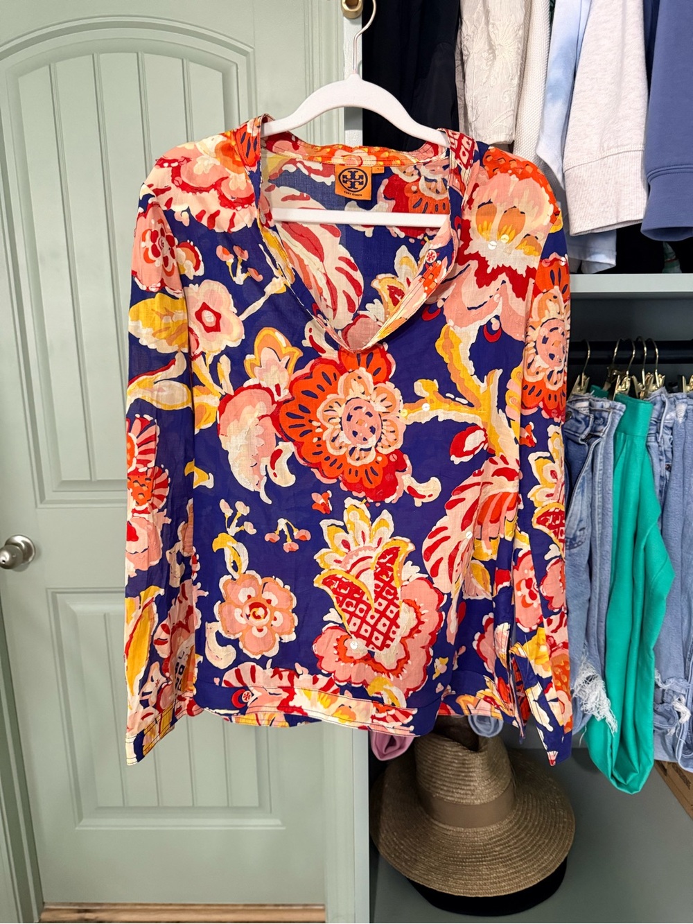 Tory Burch Stephanie Sequin Floral Tunic Blouse - 100% Cotton